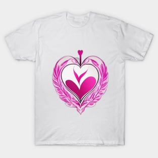 Vivid Pink Feathered Heart Design No. 703 T-Shirt